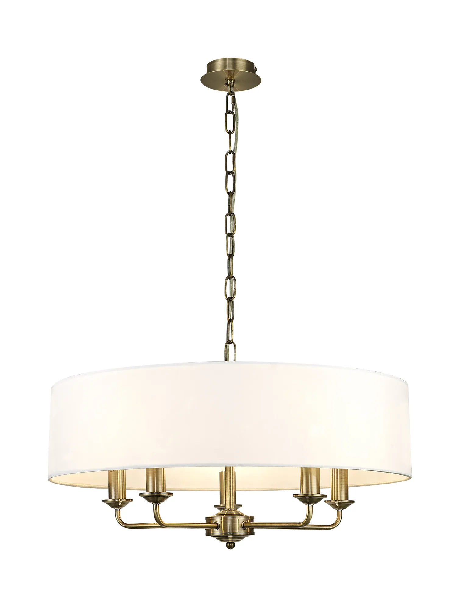 Banyan 60cm 5 Light Pendant Antique Brass; White